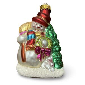 Vintage UT Snowman Christmas Ornament Blown‎ Glass Handpainted Retro Red Green